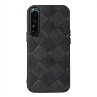 Slim Phone Case for Sony Xperia 1 IV Grid Texture PU Leather Coated Hybrid Phone Cover Shockproof Phone Back Shell