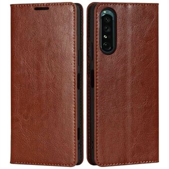 For Sony Xperia 1 IV Genuine Leather Wallet Phone Case Crazy Horse Texture Stand Full Protection Magnetic Absorption Cover