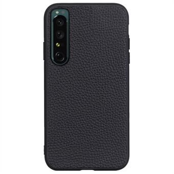 Litchi Texture Phone Case for Sony Xperia 1 IV Genuine Leather Coated Scratch-resistant Anti-fall PC + TPU Protector