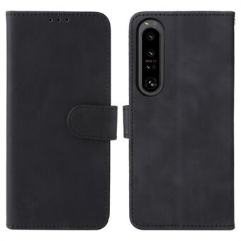 Skin Touch Feeling Wallet Case for Sony Xperia 1 IV, PU Leather Shockproof TPU Anti-Fall Folding Stand Cover with Wrist Strap