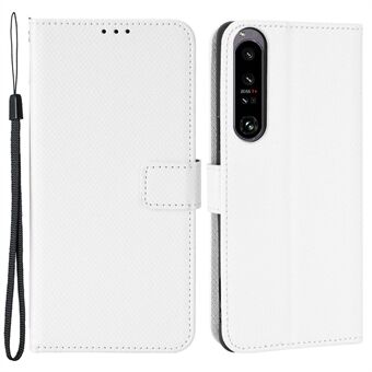 Diamond Texture Case for Sony Xperia 1 IV, PU Leather Wallet Scratch-resistant Anti-fall Phone Stand Case with Handy Strap