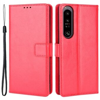 For Sony Xperia 1 IV Cell Phone Case Crazy Horse Texture PU Leather Flip Magnetic Folding Stand Phone Cover with Strap