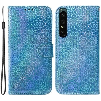 For Sony Xperia 1 IV Anti-fall Leather Flip Case Phone Protective Shell Dazzling Flower Pattern Magnetic Phone Cover with Stand Wallet