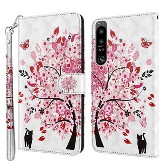 For Sony Xperia 1 IV 5G Anti-wear Anti-fall PU Leather Phone Case Stand 3D Pattern Printed Wallet Magnetic Phone Cover with Strap