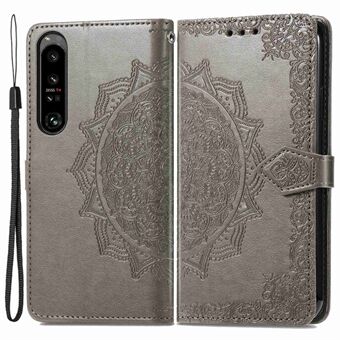 For Sony Xperia 1 IV 5G Embossed Mandala Pattern PU Leather Flip Cover Stand Bookstyle Magnetic Protective Case with Strap