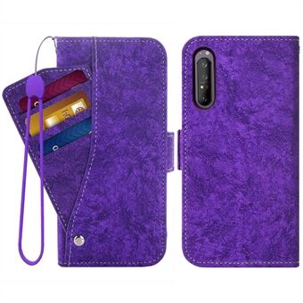 For Sony Xperia 1 IV 5G PU Leather Flip Wallet Case Water-ink Painting Texture Stand Double Magnetic Clasp Cover with Rotating Card Slots Holder