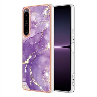 For Sony Xperia 1 IV 5G YB IMD Series-2 Anti-scratch Marble Pattern IMD TPU Case Electroplating Frame Phone Cover