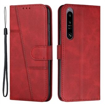 Cell Phone Case for Sony Xperia 1 IV 5G, Imprinted Stitching Line PU Leather Wallet Phone Cover with Foldable Stand