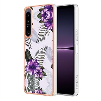 Phone Cover for Sony Xperia 1 IV 5G , YB IMD Series-1 Marble Floral Pattern IMD IML TPU Phone Case