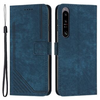 For Sony Xperia 1 IV 5G Skin-touch Leather Wallet Shockproof Shell Lines Imprint Phone Case with Stand