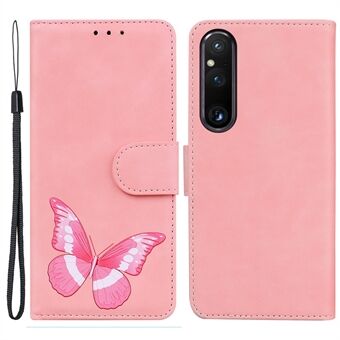 For Sony Xperia 1 V Butterfly Printing Flip Leather Wallet Cover Anti-drop Mobile Stand Case