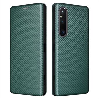 For Sony Xperia 1 V Stand PU Leather Phone Case Carbon Fiber Texture Card Holder Phone Cover