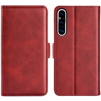 For Sony Xperia 1 V Leather Phone Stand Case Calf Texture Cell Phone Wallet Cover