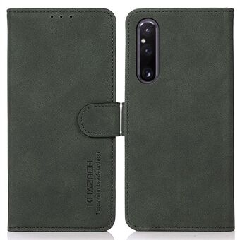 KHAZNEH For Sony Xperia 1 V Anti-Fading Leather Phone Case Stand Wallet Cover with Textured Surface