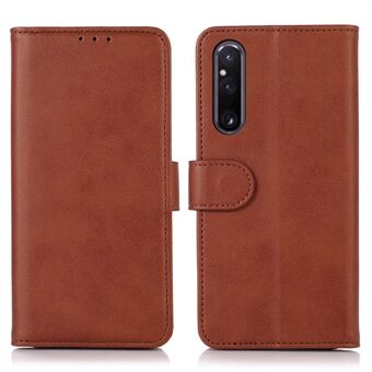 For Sony Xperia 1 V Leather Stand Wallet Phone Case Cowhide Texture Cell Phone Anti-drop Cover