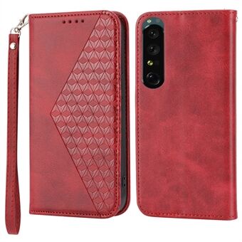 Calf Texture Phone Case for Sony Xperia 1 V , Imprinted Rhombus Pattern PU Leather Stand Phone Cover