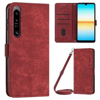 For Sony Xperia 1 V PU Leather Flip Protective Cover Lines Imprinted Stand Wallet Phone Case