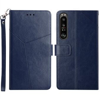 HT01 Cell Phone Cover for Sony Xperia 1 V Y-shaped Line Imprinted Stand Wallet PU Leather+TPU Cover