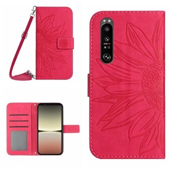 HT04 For Sony Xperia 1 V Sunflower Pattern Phone Case PU Leather Stand Wallet Cover with Shoulder Strap