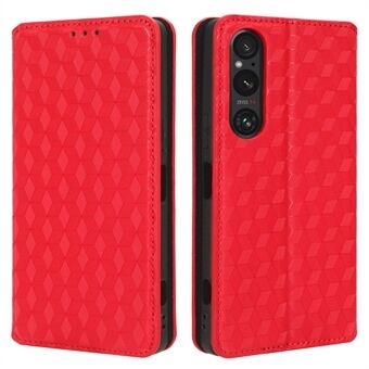 For Sony Xperia 1 V Rhombus Imprinted PU Leather Wallet Phone Case Flip Stand Anti-Drop Cover