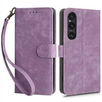 Phone Cover for Sony Xperia 1 V PU Leather Wallet Stand RFID Blocking Protective Case with Strap