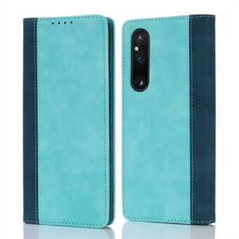 For Sony Xperia 1 V PU Leather Wallet Case Flip Stand Bi-color Splicing Phone Cover