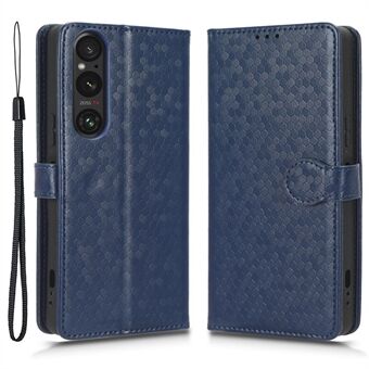 Leather Case for Sony Xperia 1 V , Imprinted Dot Pattern Wallet Cell Phone  Stand Cover