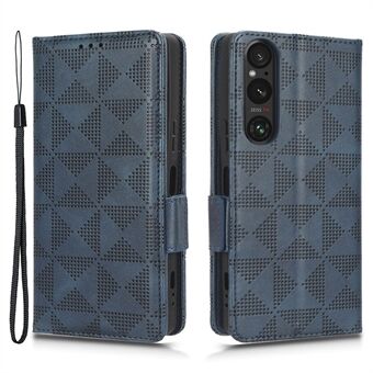 For Sony Xperia 1 V Cell Phone Cover Stand Wallet Imprinted Triangle PU Leather Phone Case