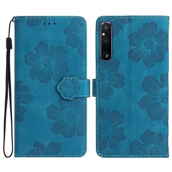 For Sony Xperia 1 V PU Leather Flowers Imprinted Phone Case Stand Wallet Shockproof Phone Cover