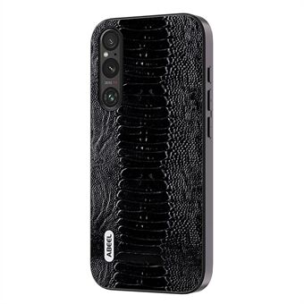 ABEEL For Sony Xperia 1 V Genuine Cow Leather Coated Phone Cover Crocodile Texture PC+TPU Back Case