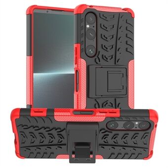 For Sony Xperia 1 V Drop Proof Tyre Pattern PC+TPU Phone Case Kickstand Phone Cover