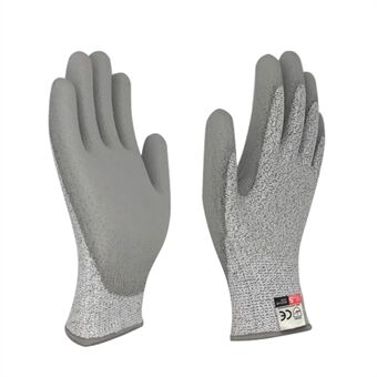 MH-F124 1 Pair PU Coated HPPE 5-Level Cut-Resistant Gloves Industry Hand Protection Full-finger Gloves