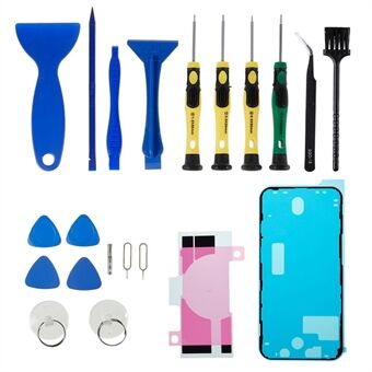 JF-8182 21-in-1 Precision Screwdriver Set for iPhone 12 6.1 inch Battery Adhesive Tape Sticker + Middle Plate Frame Waterproof Adhesive Sticker, Portable Cellphone Repair Tool Kit Opening Pry Tools Fix Phone Screen Battery