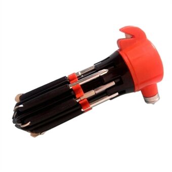 8 in 1 Car Safety Hammer with Seat Belt Cutter Multifunctional Screwdrivers Car Tools with LED Light