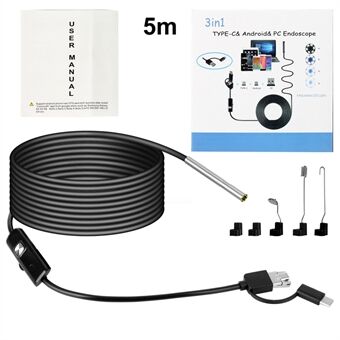 AN100 3-in-1 Endoscope Inspection Camera 3.9mm Snake Camera with 5M Semi-Rigid Cable