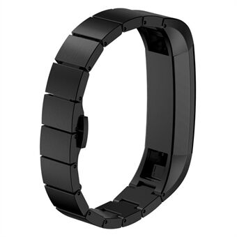 Solid Link Stainless Steel Watch Band with Butterfly Buckle for Fitbit Alta - Black