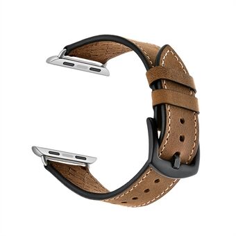 Grid Style Crazy Horse Skin Genuine Leather Smart Watch Strap for Apple Watch SE/Series 6/5/4 44mm / Series 3/2/1 42mm