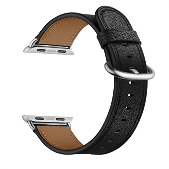 Round Tail Genuine Leather Watch Band Strap for Apple Watch Series 6/SE/5/4 44mm / Series 3/2/1 42mm - Black