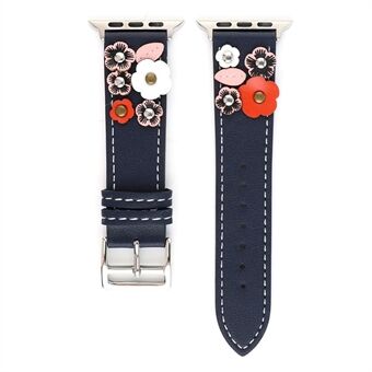 Flower Decor Genuine Leather Watch Strap Wrist Band Replacement for Apple Watch Series 4/5/6/SE 40mm / Series 1/2/3 38mm