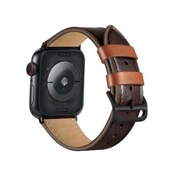 Fresh Contrast Color Genuine Leather Watch Strap for Apple Watch Series 6 SE 5 4 40mm, Series 3/2/1 38mm