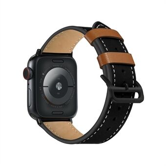 Fresh Contrast Color Genuine Leather Watch Strap for Apple Watch Series 6 SE 5 4 44mm, Series 3/2/1 42mm