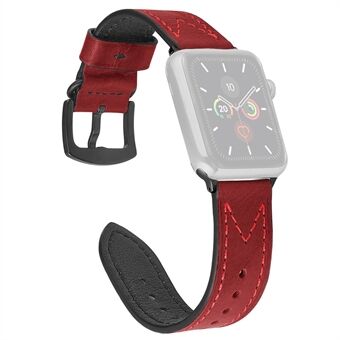 M-Shaped Stitching Genuine Leather Watch Strap for Apple Watch Series 4/5/6/SE 44mm / Series3/2/1 42mm