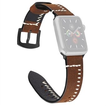 Genuine Leather Hand Stitches Style Watch Band for Apple Watch Series 6/SE/5/4 40mm / Series 3/2/1 Watch 38mm