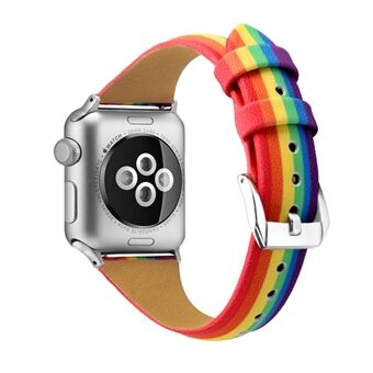 Replace Watch Band for Apple Watch Series 6/SE/5/4 44mm /Series 3/2/1 42mm Rainbow Genuine Leather Strap