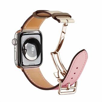 Watch Strap [Rose Gold Buckle] for Apple Watch Series 6/5/4/SE 40MM / Series 3/2/1 38mm Folding Buckle Genuine Leather Band