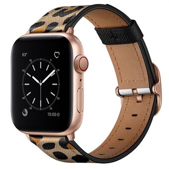 Stylish Printed Genuine Leather Watch Band for Apple Watch Series 6/5/4/SE 40mm / Series 3 38mm