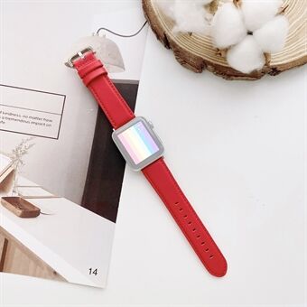 22mm Solid Color Genuine Leather Watch Band for Apple Watch Series 7 41mm/ Series 4/5/6/SE 40mm / Watch Series 1/2/3 38mm