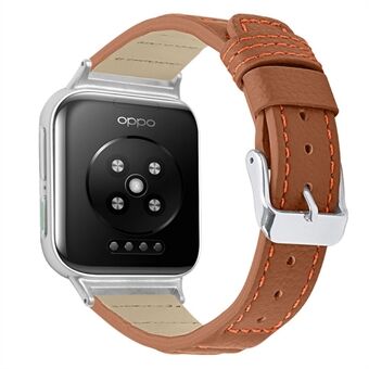 Top Layer Cowhide Genuine Leather Stylish Wave Texture Wrist Band Replacement Smart Watch Strap with Buckle for Oppo Watch 41mm