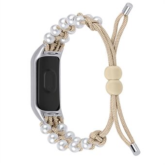 Pearl Decor Adjustable Braided Rope Wrist Strap Replacement Watchband for Xiaomi Mi Band 3/4