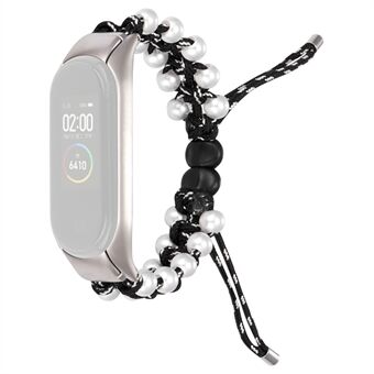 For Xiaomi Mi Band 3/4 Watch Band Stylish Beads Decorated Wrist Strap Drawstring Design Adjustable Nylon Rope Watchband